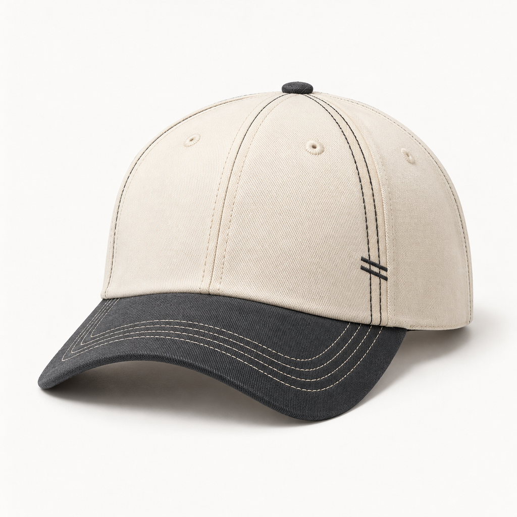 Ivory & Charcoal Contrast Stitch Baseball Cap — product view