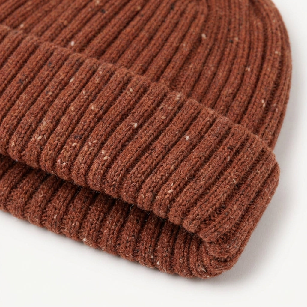 Rust Flecked Rib-Knit Beanie — detail view