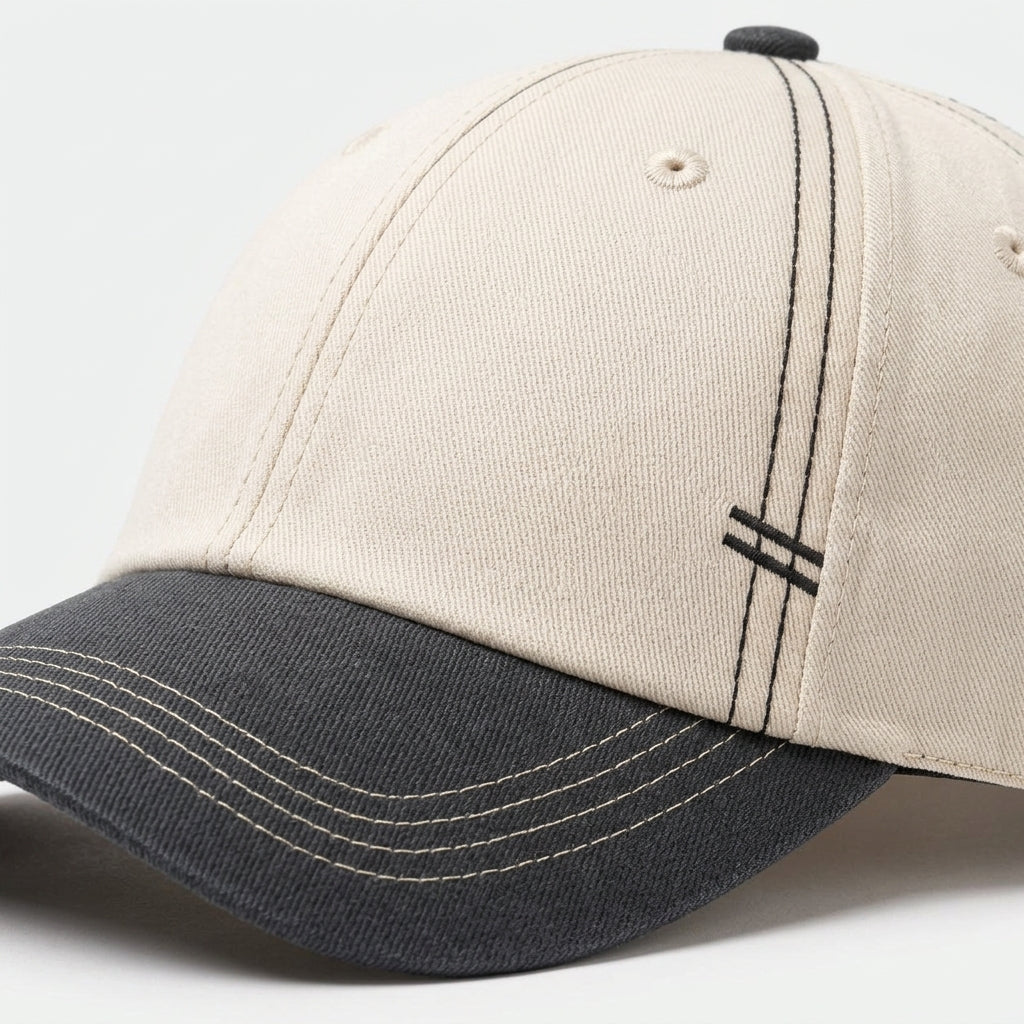 Ivory & Charcoal Contrast Stitch Baseball Cap — detail view