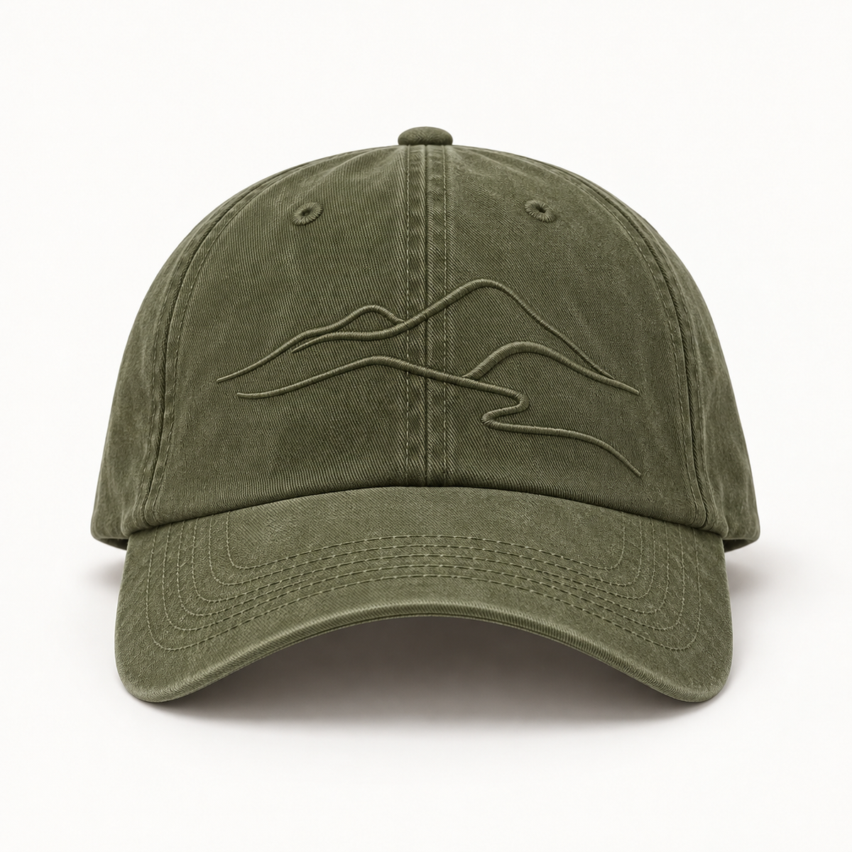 Washed Olive Contour Stitch Baseball Cap — product view