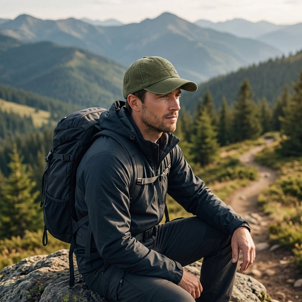Washed Olive Contour Stitch Baseball Cap — styled look