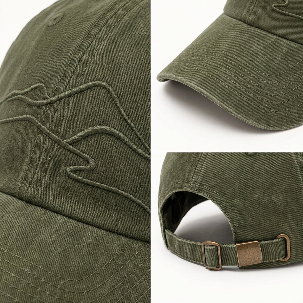 Washed Olive Contour Stitch Baseball Cap — detail view