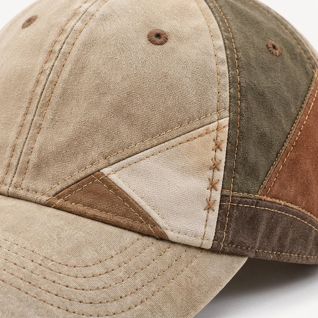 Earth-Tone Patchwork Canvas Baseball Cap — detail view
