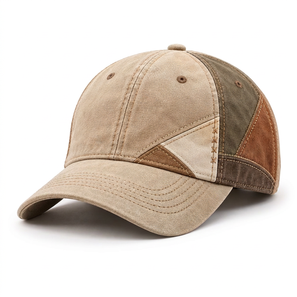 Earth-Tone Patchwork Canvas Baseball Cap — alternate view