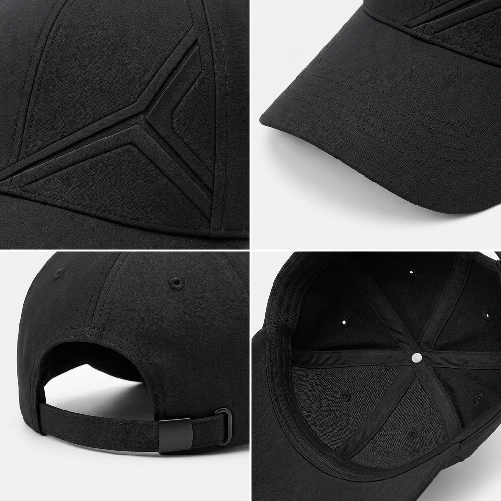 Black Sculpted Linework Baseball Cap — detail view
