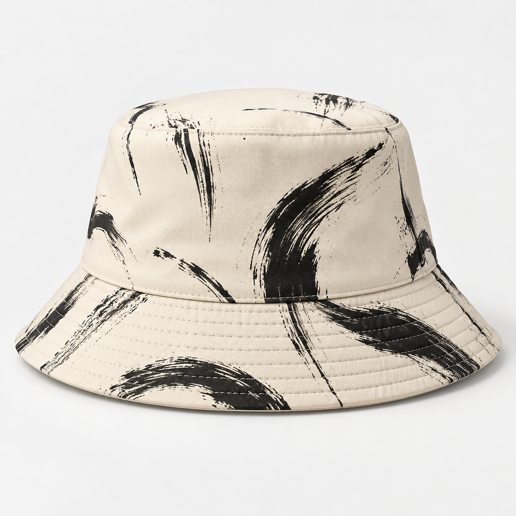 Ivory Ink-Brush Canvas Bucket Hat — product view