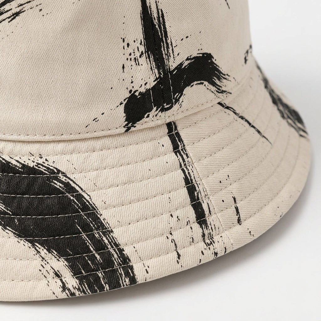 Ivory Ink-Brush Canvas Bucket Hat — detail view
