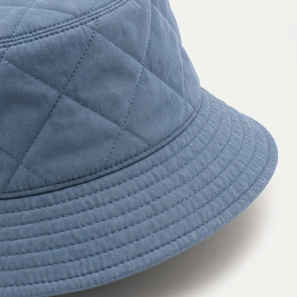 Dusty Blue Quilted Bucket Hat — detail view