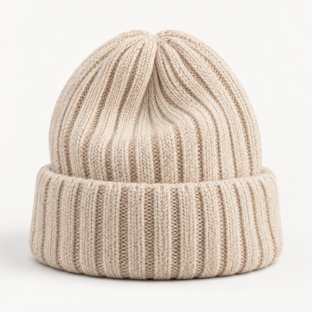 Oatmeal Rib-Knit Foldover Beanie — product view