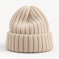 Oatmeal Rib-Knit Foldover Beanie — product view