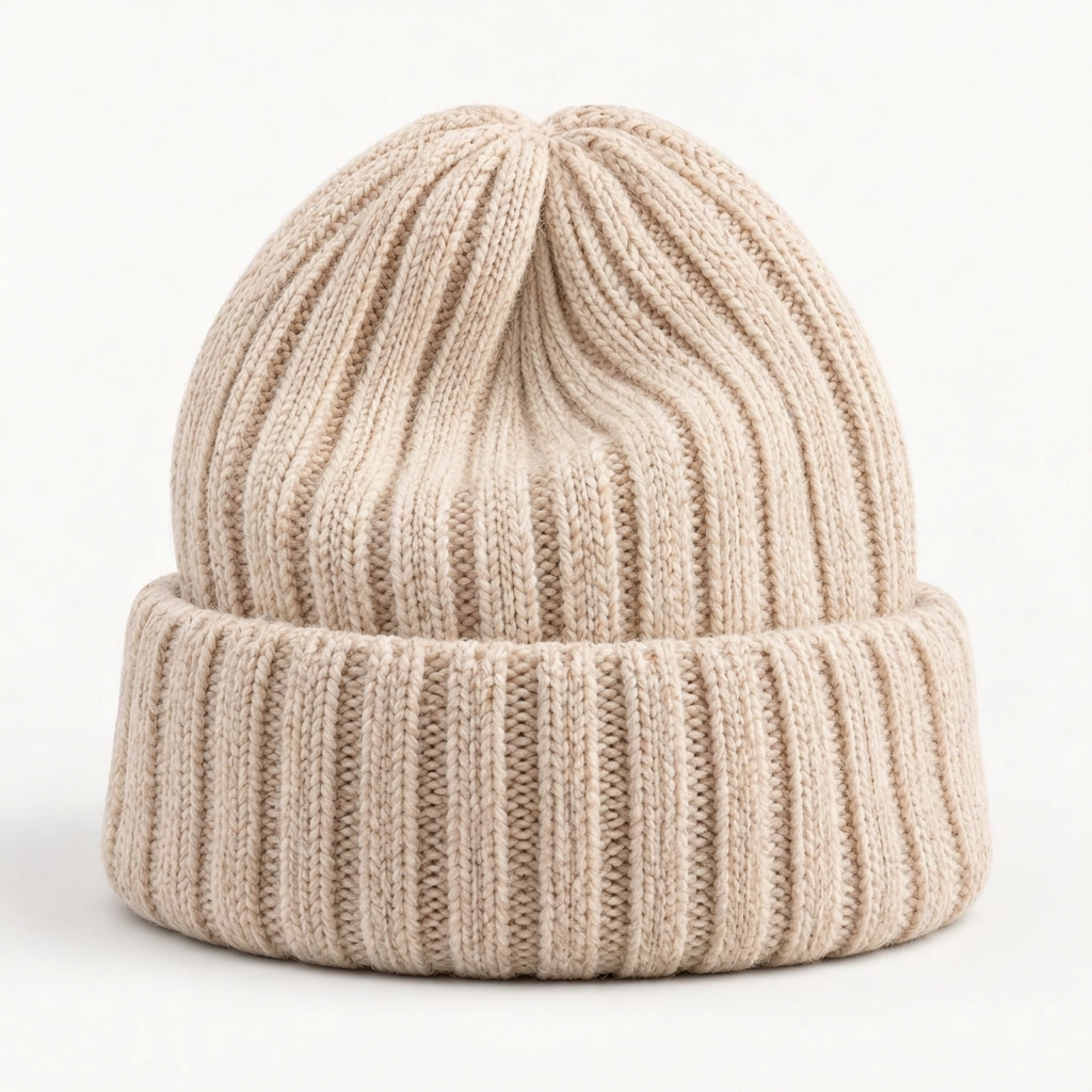 Oatmeal Rib-Knit Foldover Beanie — alternate view
