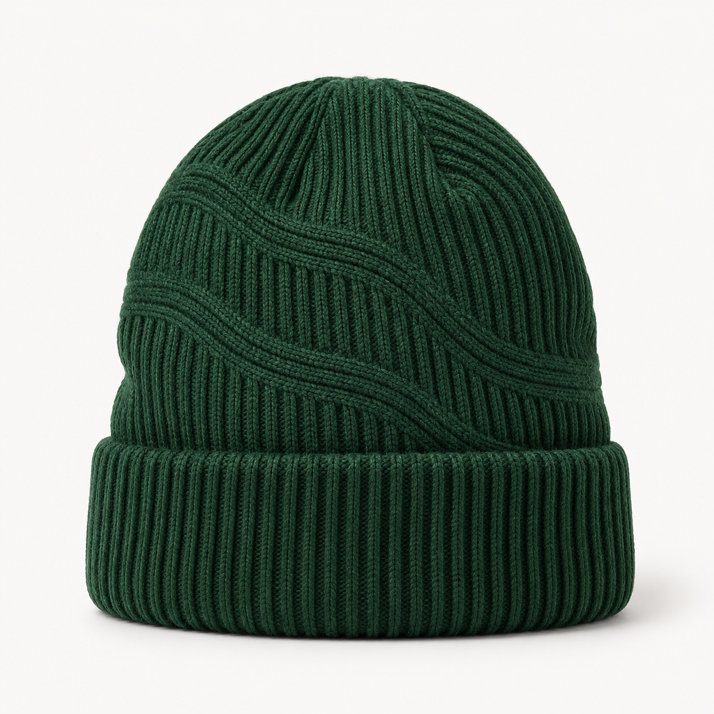 Forest Green Wave-Knit Beanie — product view