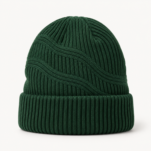 Forest Green Wave-Knit Beanie — product view