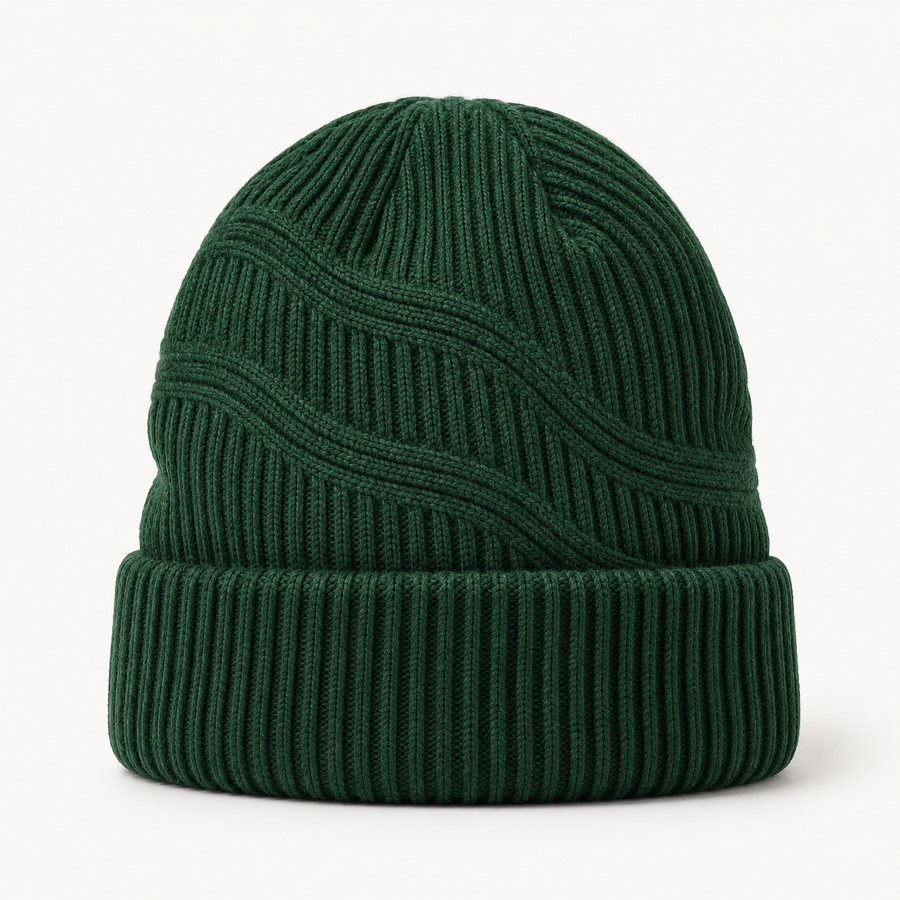 Forest Green Wave-Knit Beanie